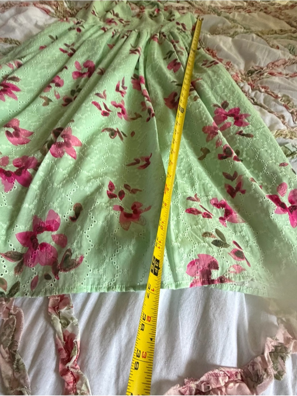 Halter Floral cotton eyelet wedding guest Tea Dress in Mint Green - Picture 3 of 8